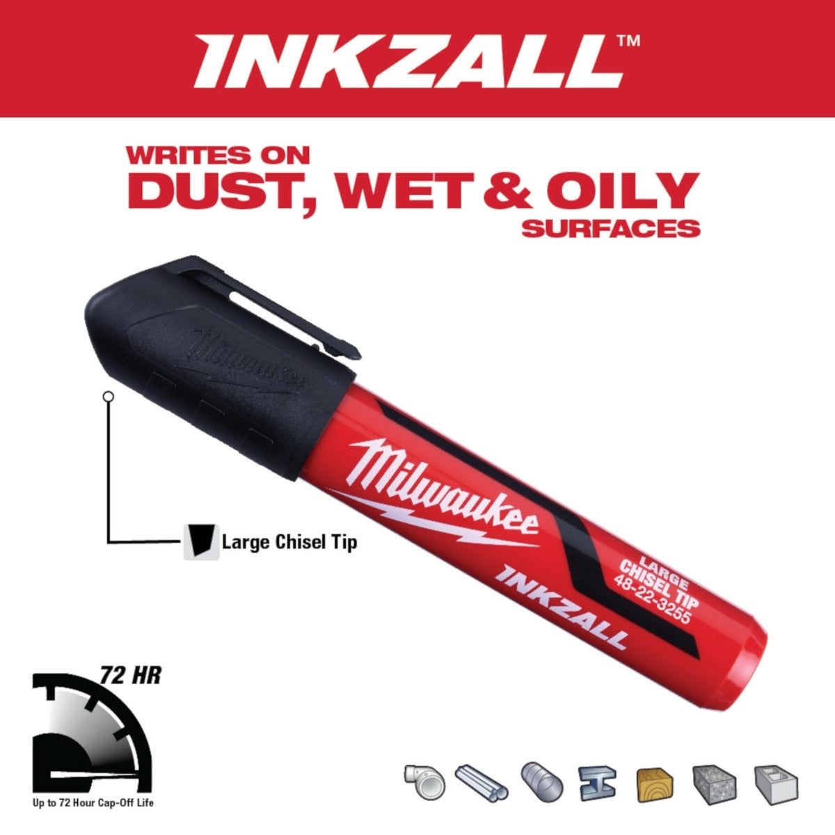 Milwaukee 48-22-3250 INKZALL 3-Piece Large Chisel Tip Black Marker