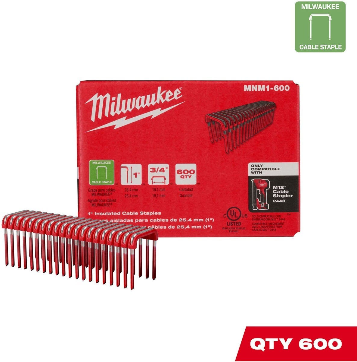 Milwaukee M12 Cable Stapler with 1" Insulated Cable Staples and M12 Battery Pack