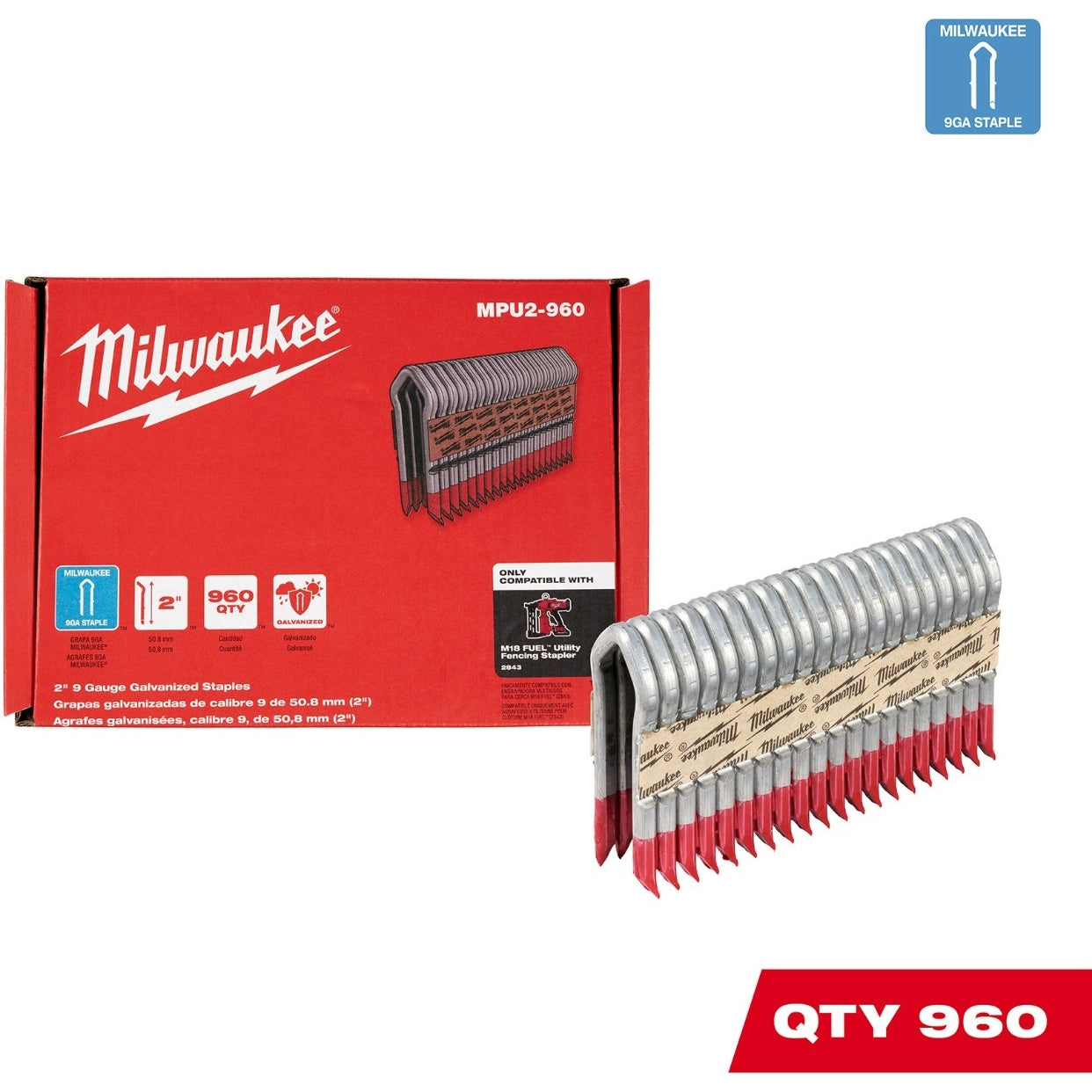 Milwaukee MPU2-960 2-Inch 9-Gauge Galvanized Fencing Staples