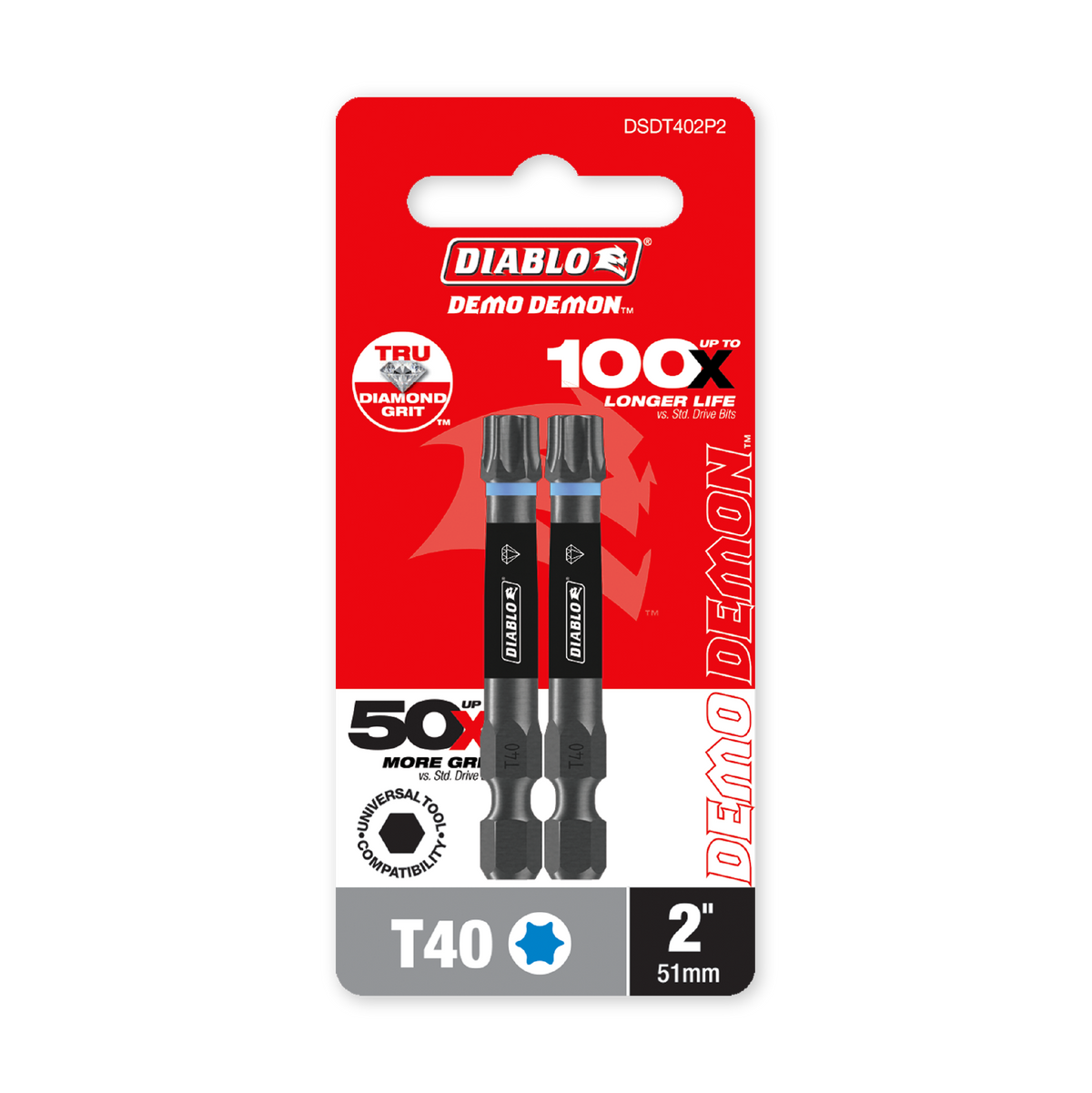 Diablo 2 in. Demon Torx T40 Drive Bit (DSDT402P2) in retail packaging