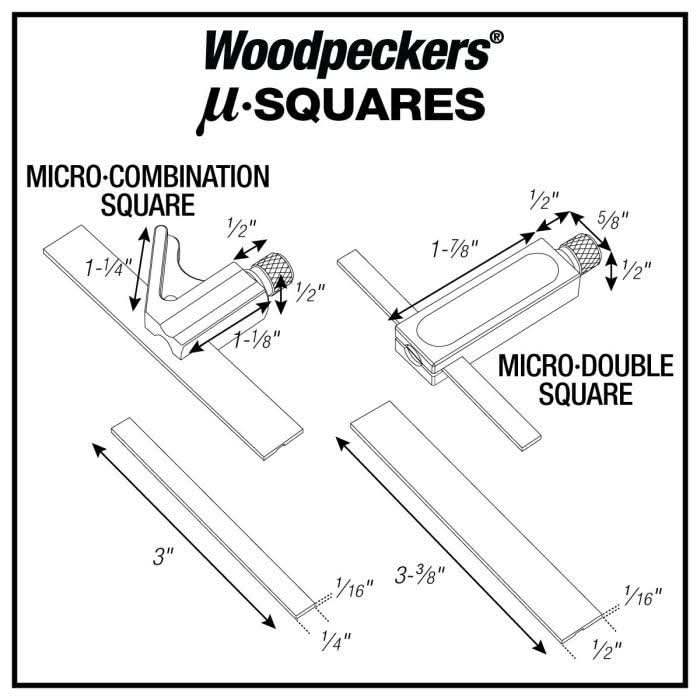 Woodpeckers MJS Micro-Double Square Set w/ 1/2" & 1/4" Blades & Rack-It