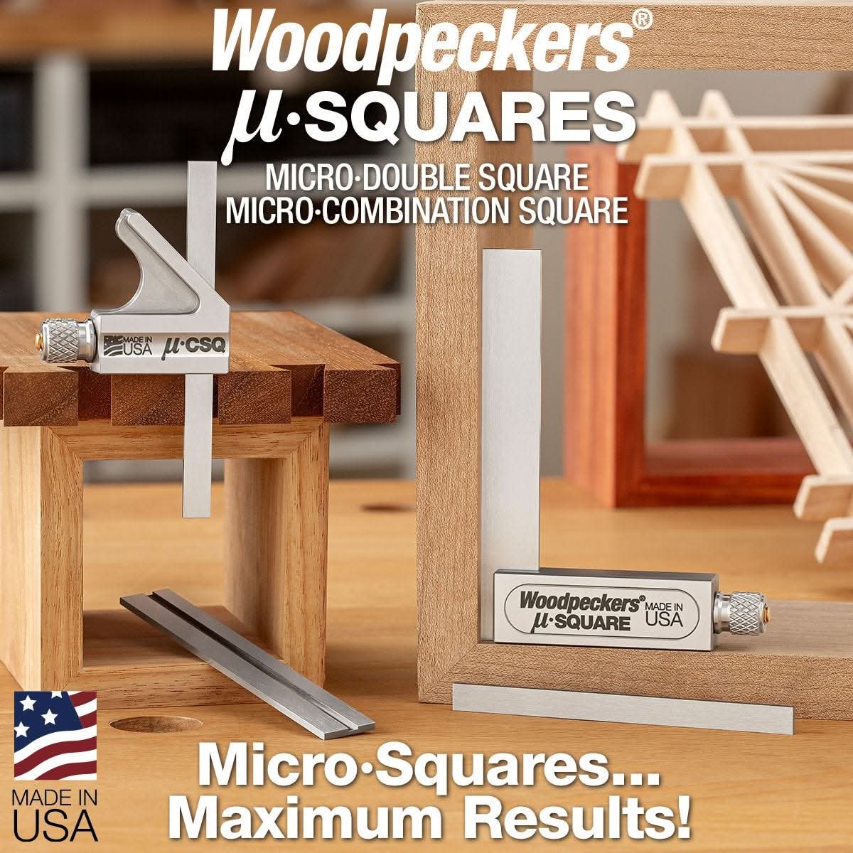 Woodpeckers MJS Micro-Double Square Set w/ 1/2" & 1/4" Blades & Rack-It