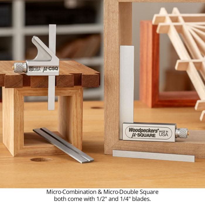 Woodpeckers MJS Micro-Double Square Set w/ 1/2" & 1/4" Blades & Rack-It