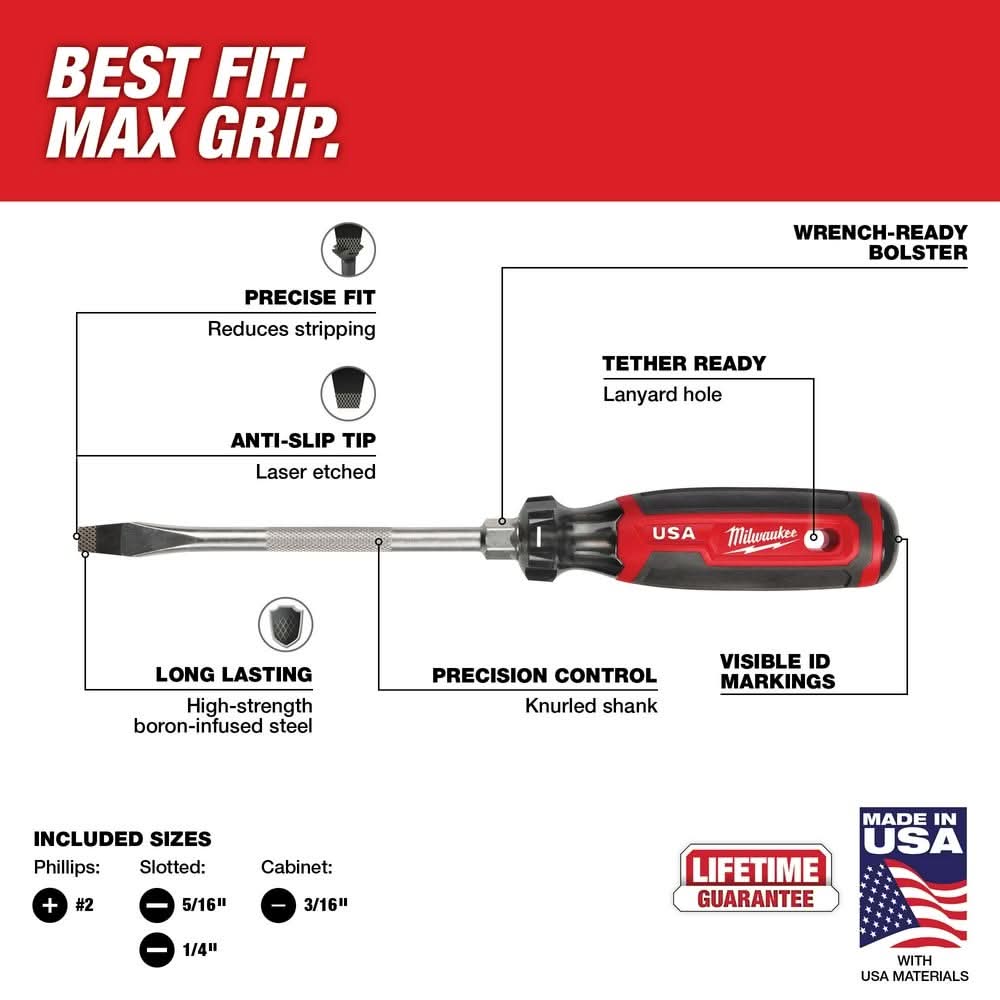 Milwaukee MT200-4 4PC Cushion Grip Screwdriver Set (Made in the USA)