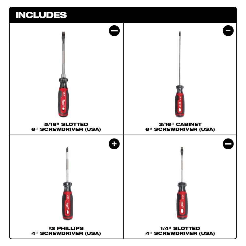 Milwaukee MT200-4 4PC Cushion Grip Screwdriver Set (Made in the USA)