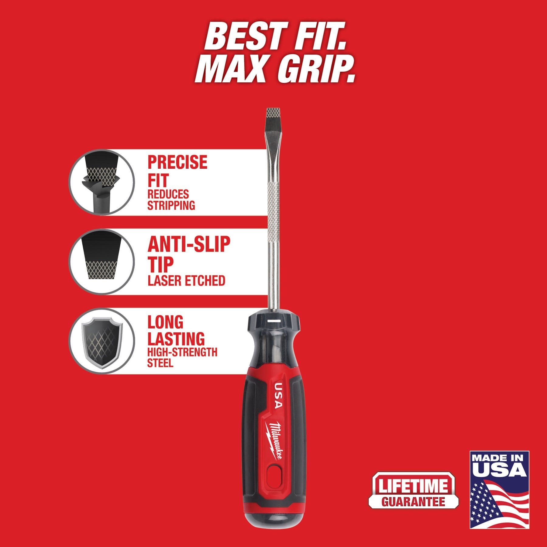 Milwaukee MT206 1/4" Slotted 4" Cushion Grip Screwdriver (Made in the USA)