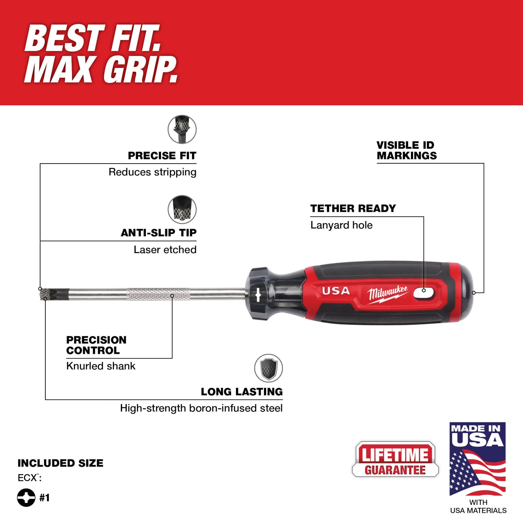 Milwaukee MT215 #1 ECX 4" Cushion Grip Screwdriver (Made in the USA)
