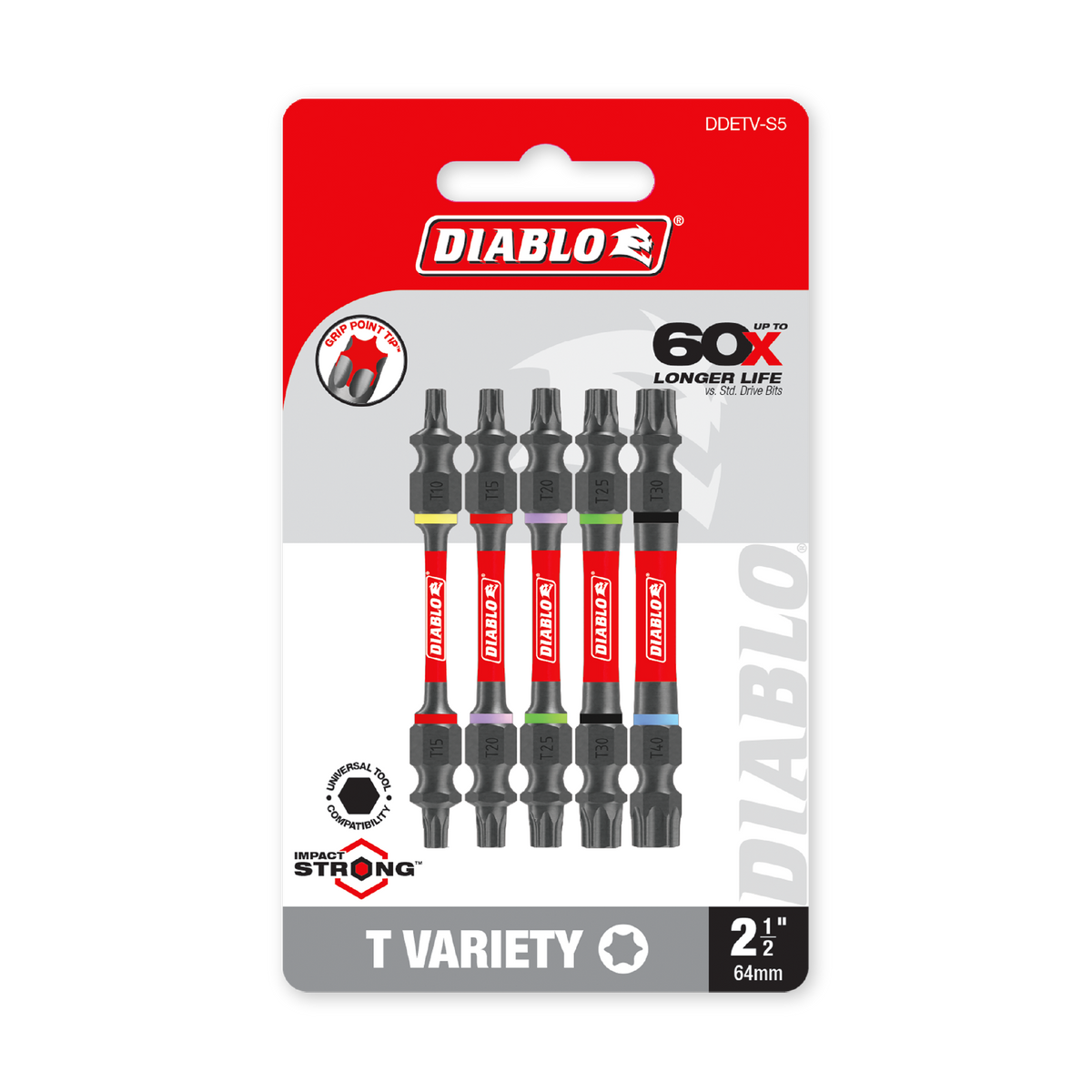 Diablo 2-1/2 in. Double-Ended Torx Drive Bit Variety Pack (DDETV-S5) in retail packaging