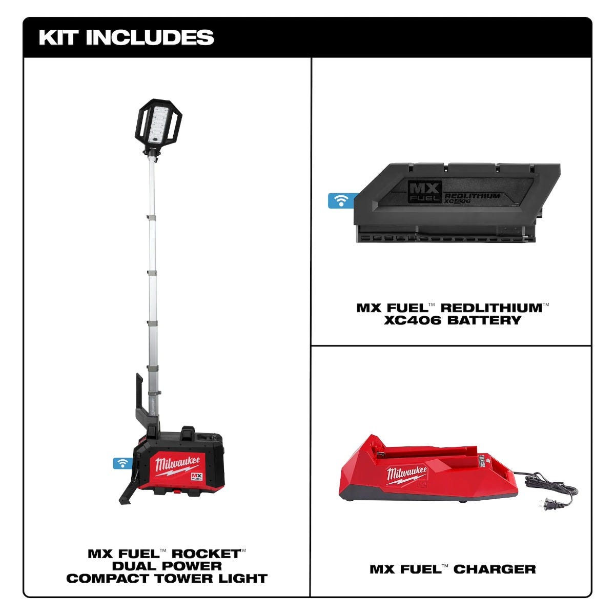Milwaukee MXF040-1XC MX FUEL ROCKET Dual Power Compact Tower Light 6.0Ah Kit