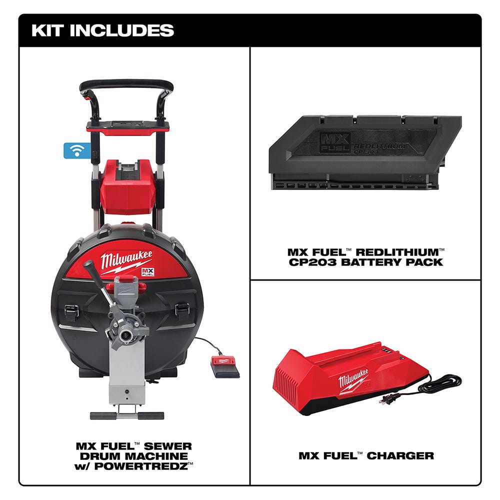 Milwaukee MXF501-1CP MX FUEL Cordless ONE-KEY Sewer Drum Machine w/ POWERTREDZ