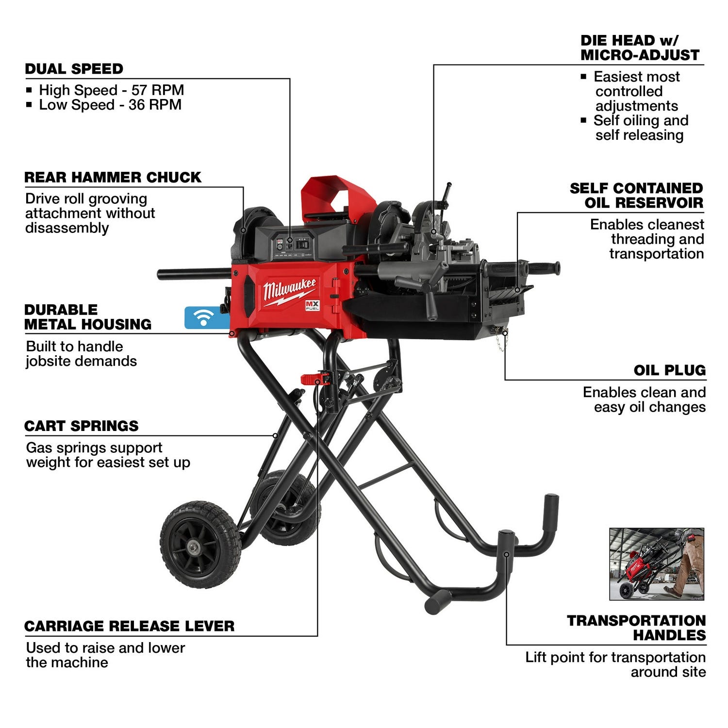 Milwaukee MXF512-2XC MX FUEL Pipe Threading Machine