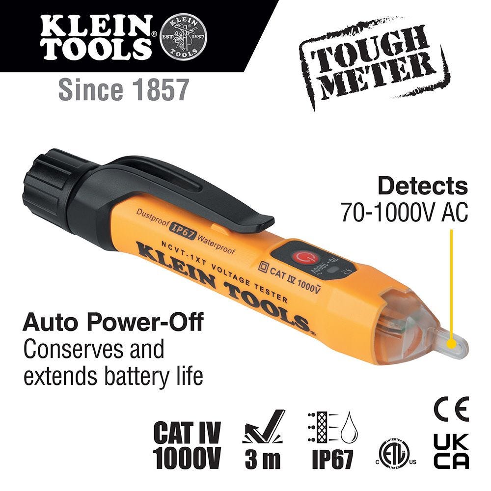 Klein Tools NCVT1XTKIT 70 - 1000V Non-Contact AC Voltage and GFCI Receptacle Tester Kit