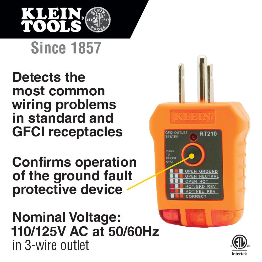 Klein Tools NCVT1XTKIT 70 - 1000V Non-Contact AC Voltage and GFCI Receptacle Tester Kit