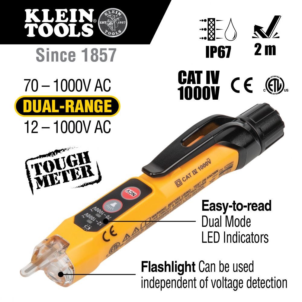 Klein NCVT3PKIT Dual Range NCVT and AC/DC Voltage Tester Electrical Test Kit