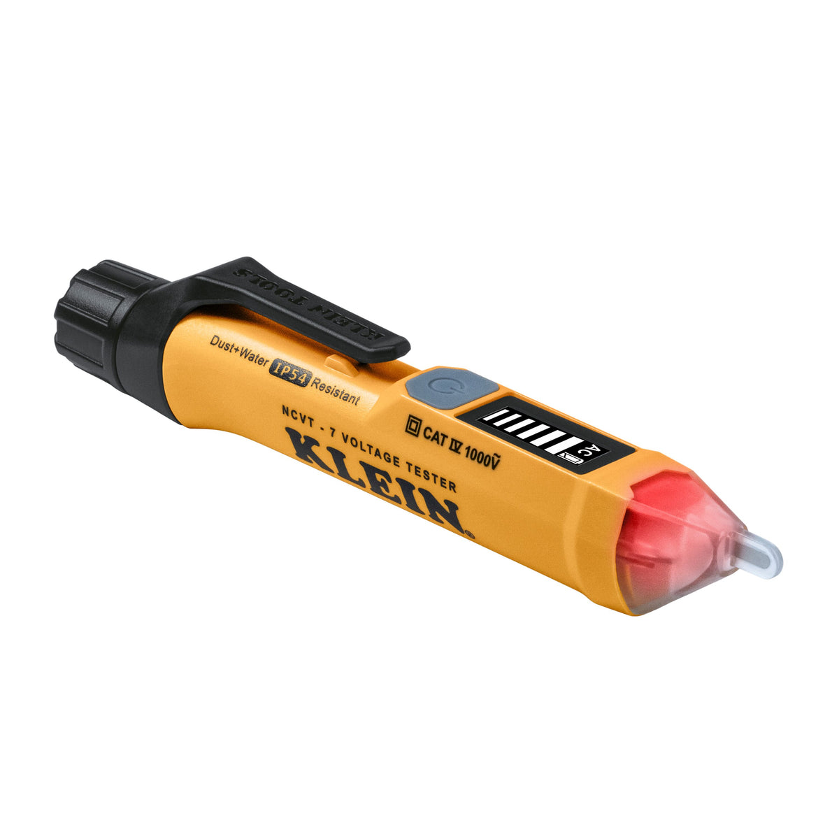 Klein Tools Non-Contact Voltage Tester with Signal Strength (NCVT7) pen-style 12-1000V AC tester with backlit bar graph LCD and pocket clip