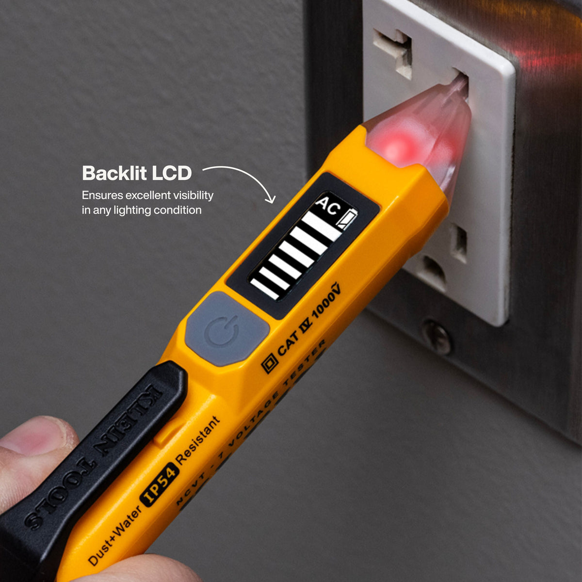 Klein Tools Non-Contact Voltage Tester with Signal Strength (NCVT7) adjustable audible alert matching the bar graph