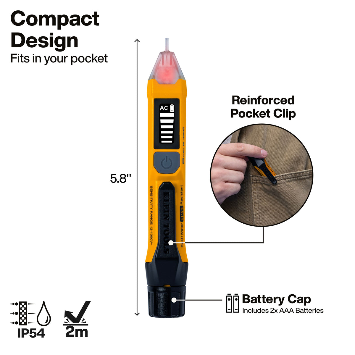 Klein Tools Non-Contact Voltage Tester with Signal Strength (NCVT7) backlit LCD readable in a dark panel