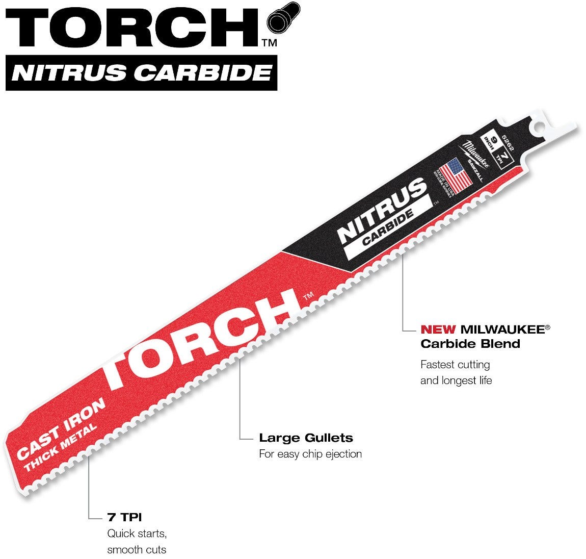 Milwaukee 48-00-5362 TORCH with NITRUS Carbide 9-Inch 7-TPI Recip Saw Blade, 3-Pack (PROMO)