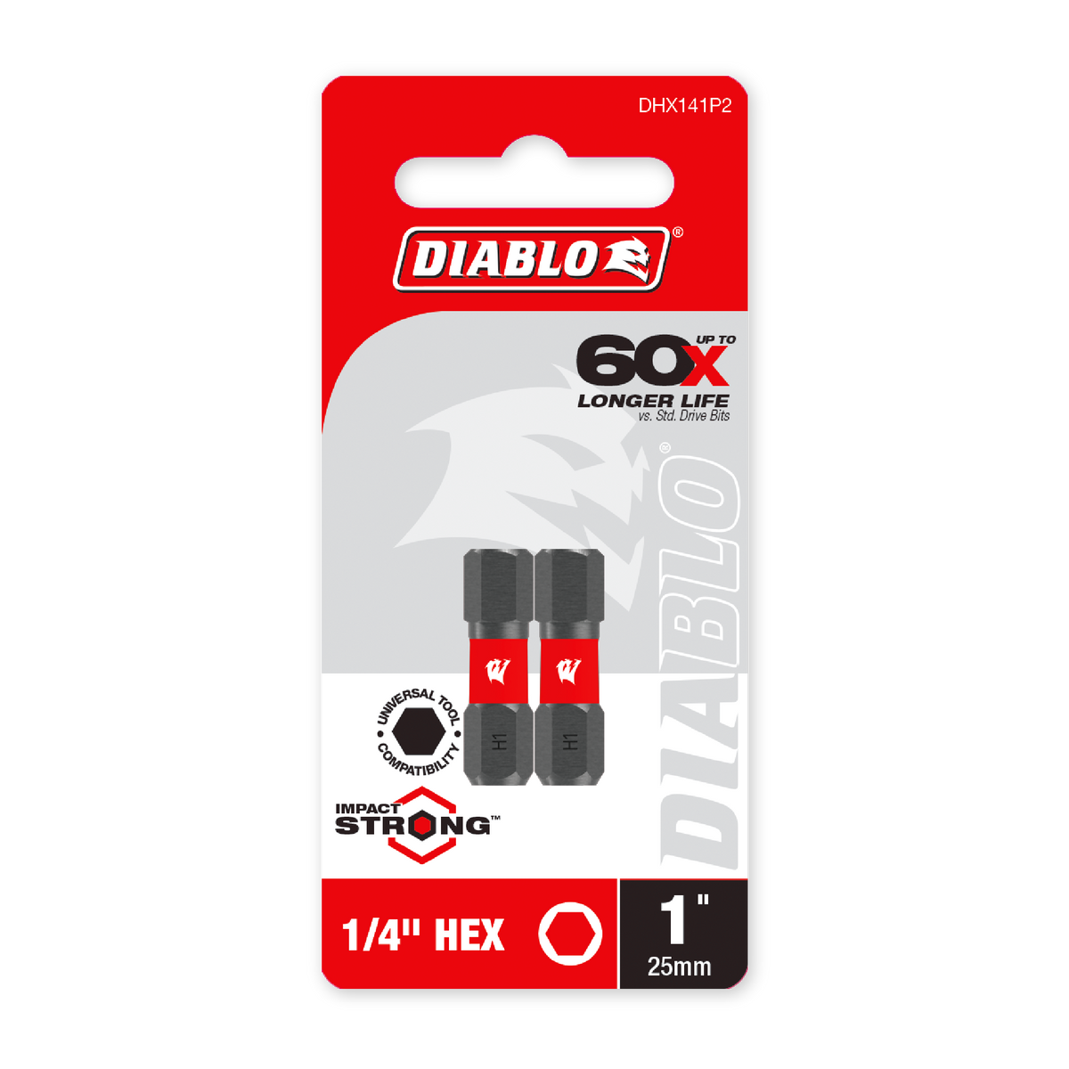 Diablo 1/4 in. x 1 in. Hex Drive Bit (DHX141P2) in retail packaging