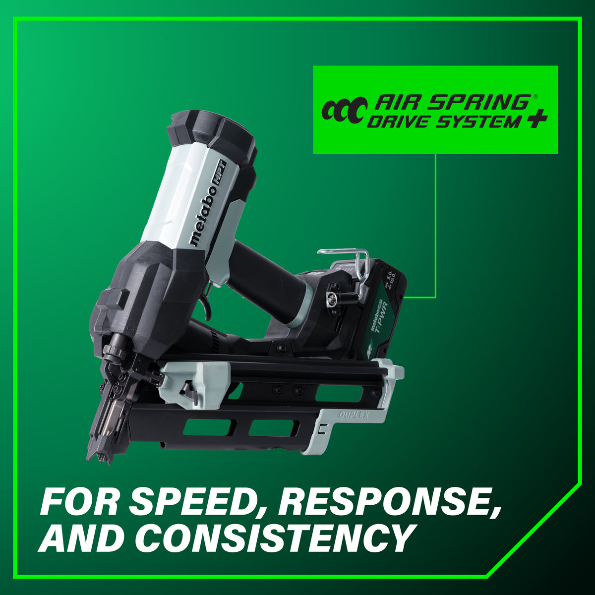 Metabo HPT 18V Cordless Pneumatic 3-in. Duplex Forming Nailer, 10.0Ah Kit (NR1875DDAQRY)