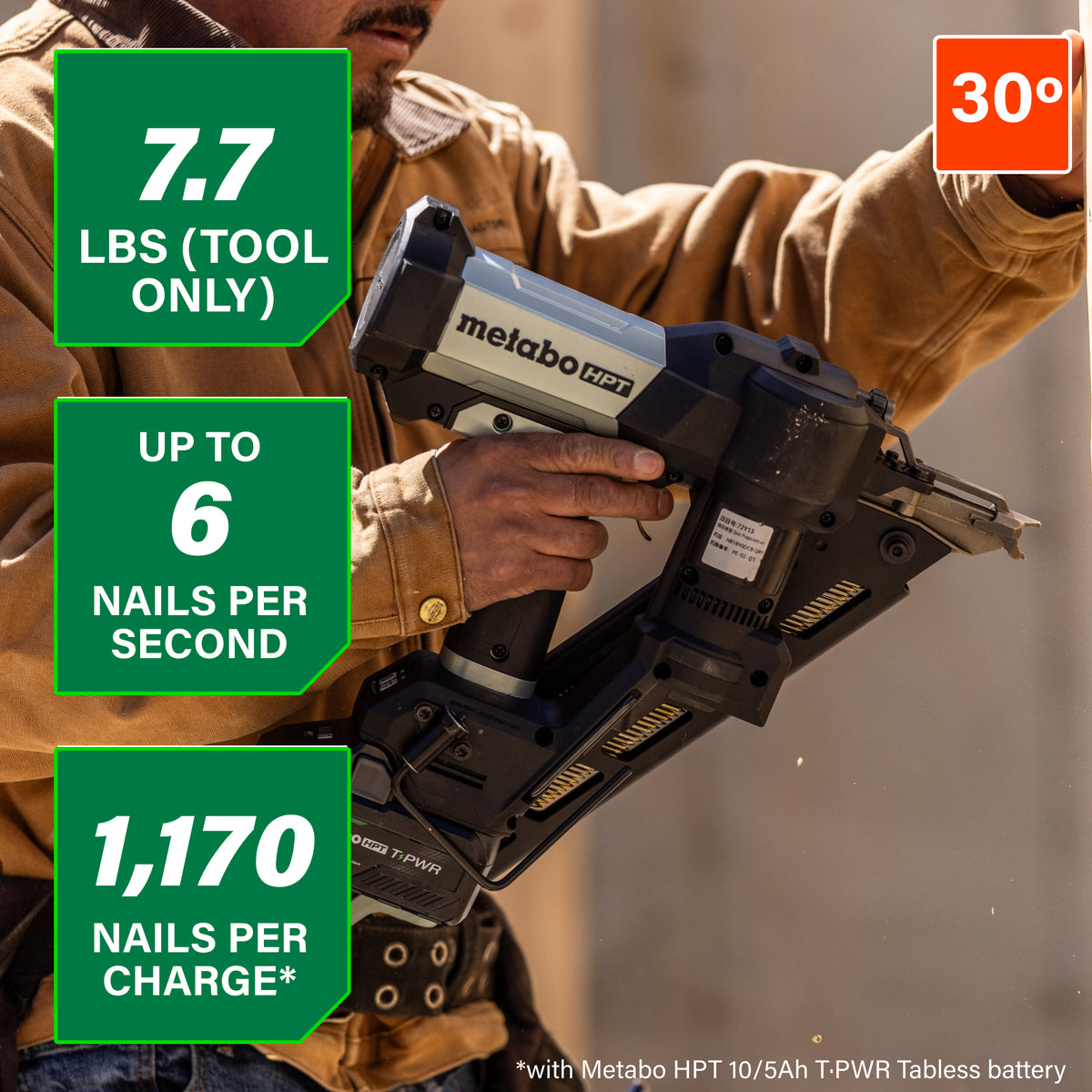 Metabo HPT 18V Cordless Pneumatic 30-Degree 3-1/2-in. Framing Nailer, 10.0Ah Kit (NR1890DCBQRY)