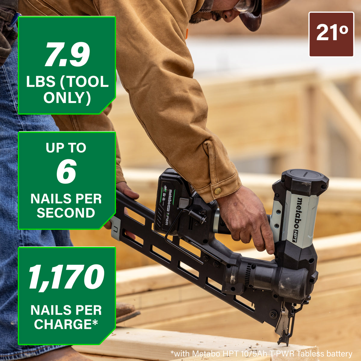 Metabo HPT 18V Cordless Pneumatic 21-Degree 3-1/2-in. Framing Nailer, 10.0Ah Kit (NR1890DRBQRY)