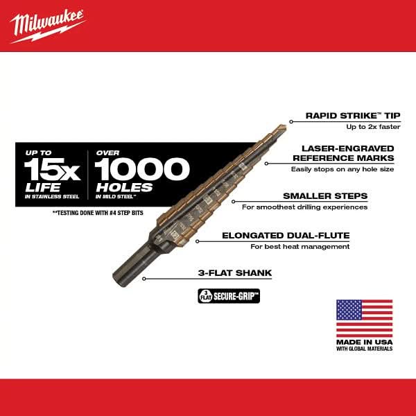 Milwaukee 48-89-9281 Milwaukee Cobalt Step Bit #1 (1/8-Inch - 1/2-Inch)