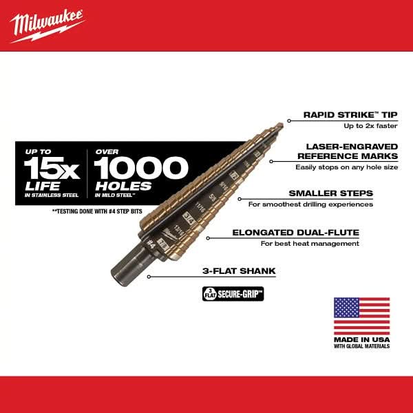 Milwaukee 48-89-9284 Milwaukee Cobalt Step Bit #4 (3/16-Inch - 7/8-Inch)