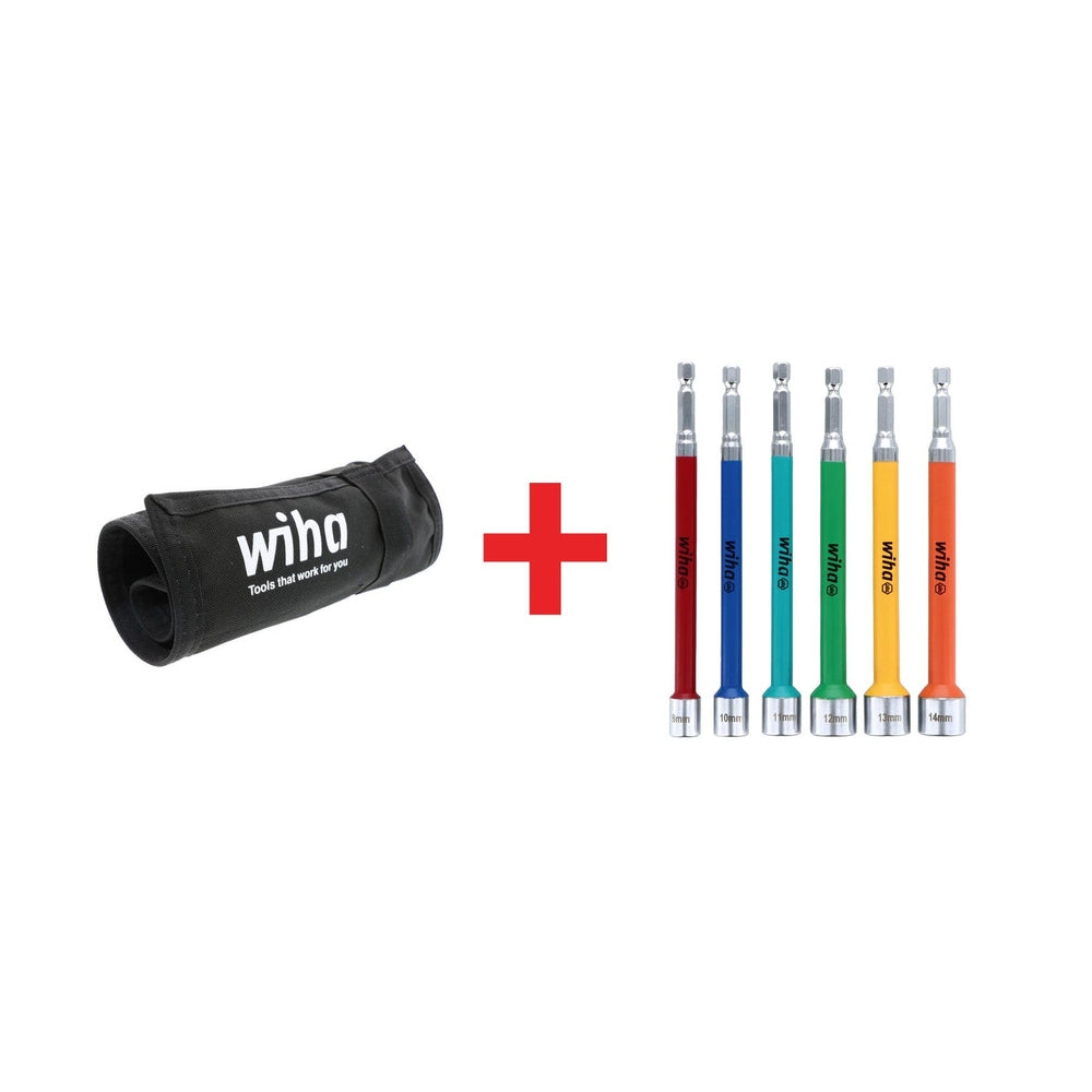 Wiha Roll-Up Tool Pouch plus 6-Piece Color Coded Magnetic Metric Nut Setter Set