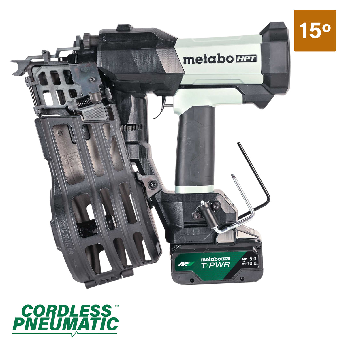 Metabo HPT 18V Cordless Pneumatic 15-Degree 3-1/2-in. Coil Framing Nailer, 10.0Ah Kit (NV1890DAQRY)