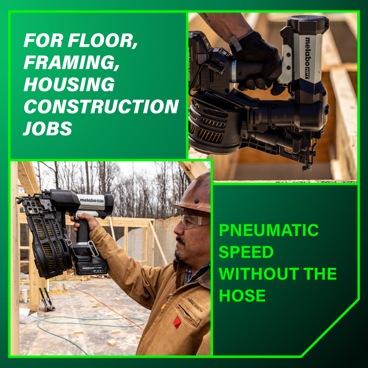 Metabo HPT 18V Cordless Pneumatic 15-Degree 3-1/2-in. Coil Framing Nailer, 10.0Ah Kit (NV1890DAQRY)