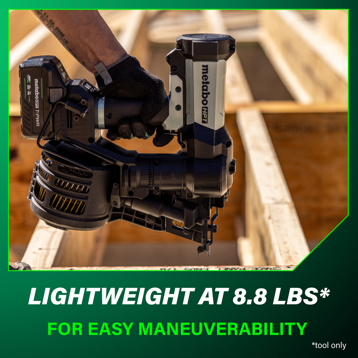 Metabo HPT 18V Cordless Pneumatic 15-Degree 3-1/2-in. Coil Framing Nailer, 10.0Ah Kit (NV1890DAQRY)