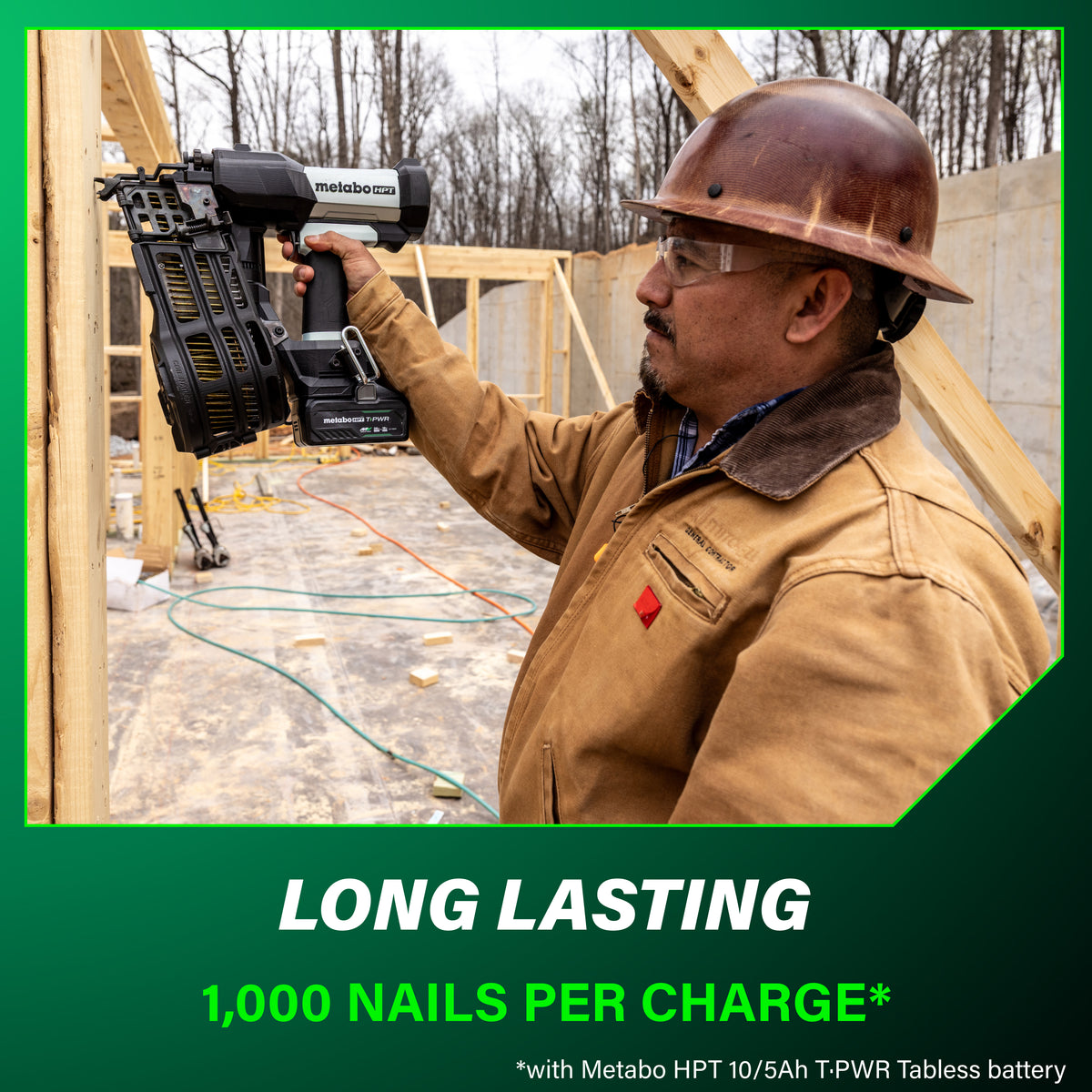 Metabo HPT 18V Cordless Pneumatic 15-Degree 3-1/2-in. Coil Framing Nailer, 10.0Ah Kit (NV1890DAQRY)