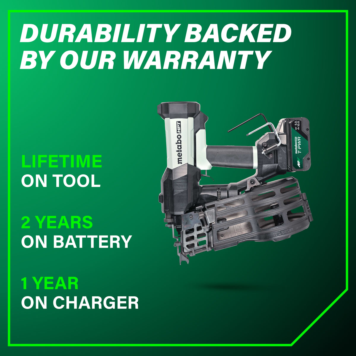 Metabo HPT 18V Cordless Pneumatic 15-Degree 3-1/2-in. Coil Framing Nailer, 10.0Ah Kit (NV1890DAQRY)