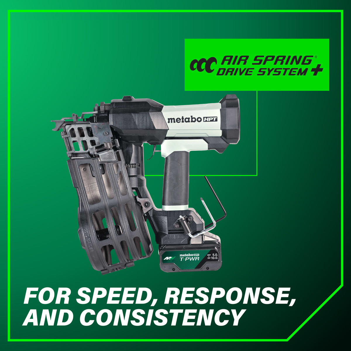 Metabo HPT 18V Cordless Pneumatic 15-Degree 3-1/2-in. Coil Framing Nailer, 10.0Ah Kit (NV1890DAQRY)