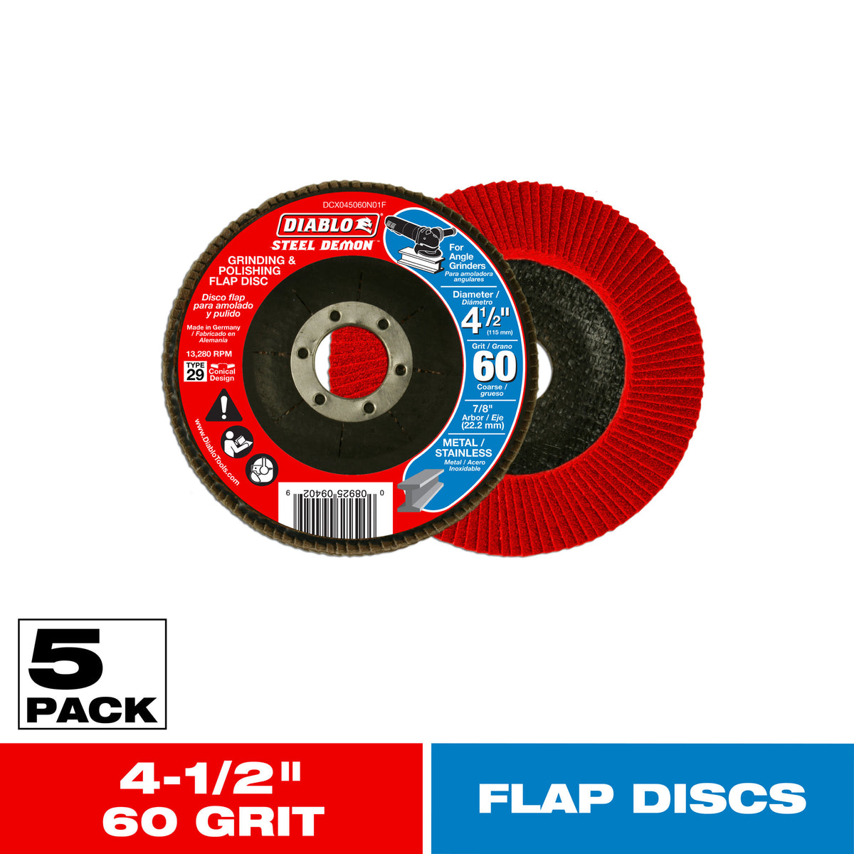 Diablo 4-1/2 in. 60-Grit Steel Demon Grinding and Polishing Flap Disc, 5-Pack (DCX045060N05F)