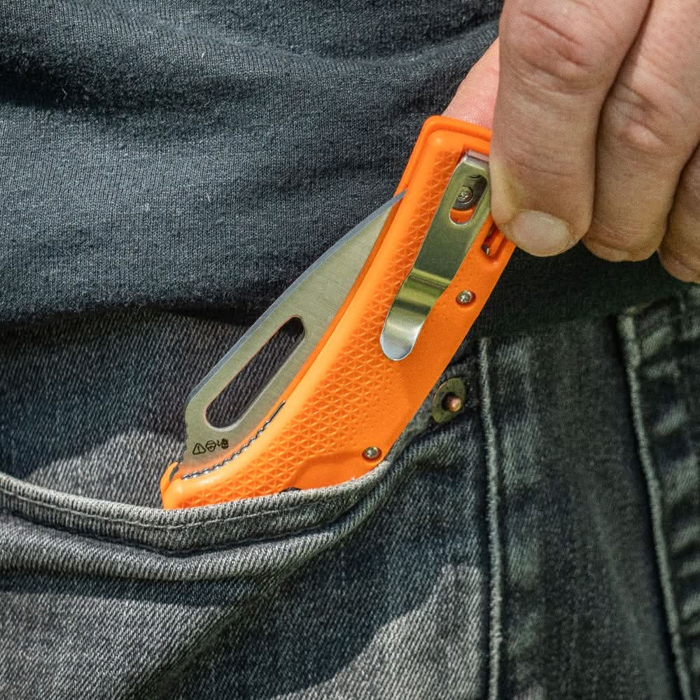 Klein Tools OFK000ORT KTO Resurgence Fishing Knife, Drop Point Blade, Orange Handle