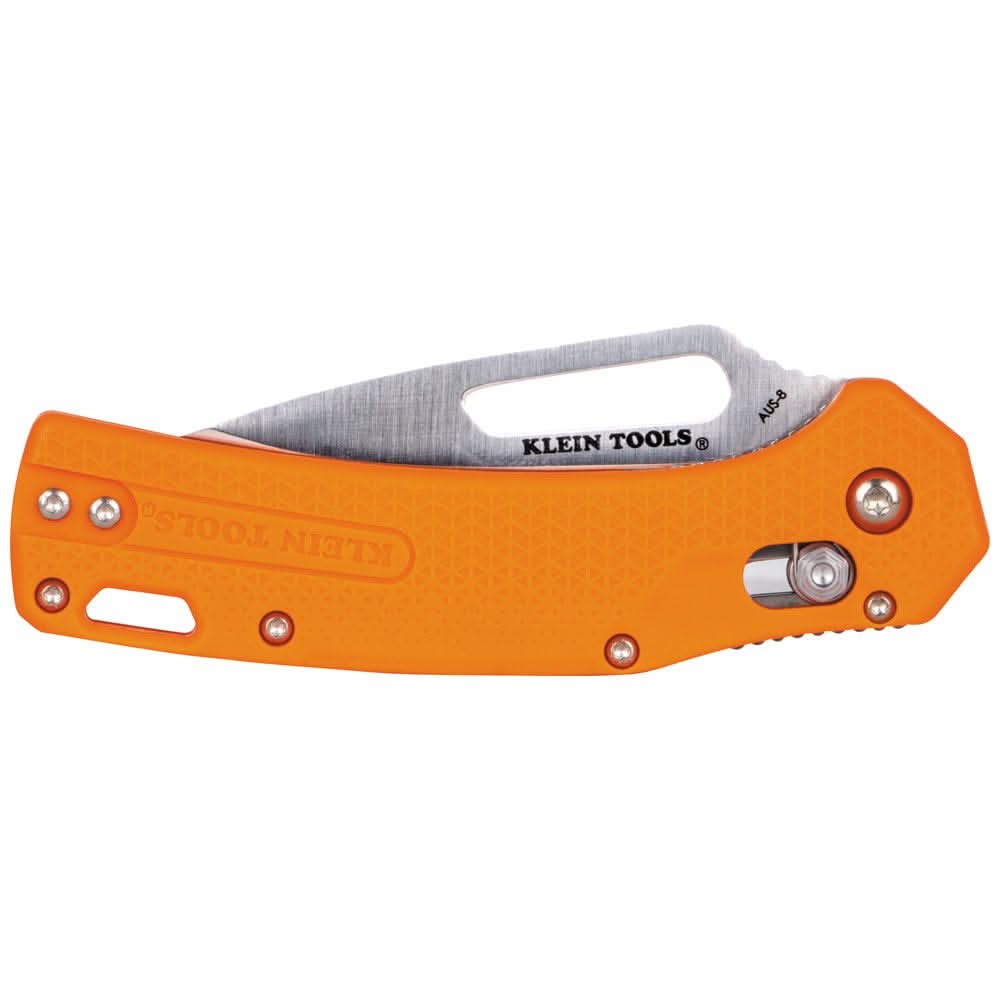 Klein Tools OFK000ORT KTO Resurgence Fishing Knife, Drop Point Blade, Orange Handle