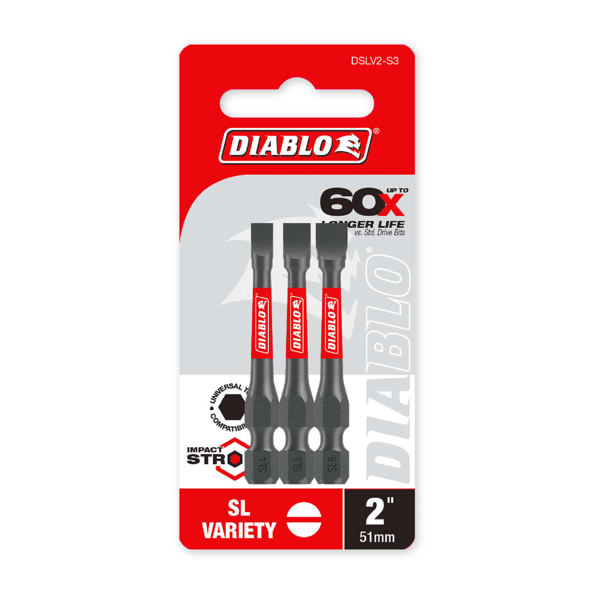 Diablo 2 in. Slotted Drive Bit Variety Pack (DSLV2-S3) in retail packaging