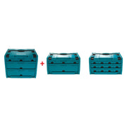 Makita MAKPAC 5 Drawer Interlocking Case, 12-1/2" x 15-1/2" x 11-5/8" plus MAKPAC 4 Drawer Interlocking Case, 8-1/2" x 15-1/2" x 11-5/8" and MAKPAC 12 Drawer Interlocking Case, 8-1/2" x 15-1/2" x 11-5/8"