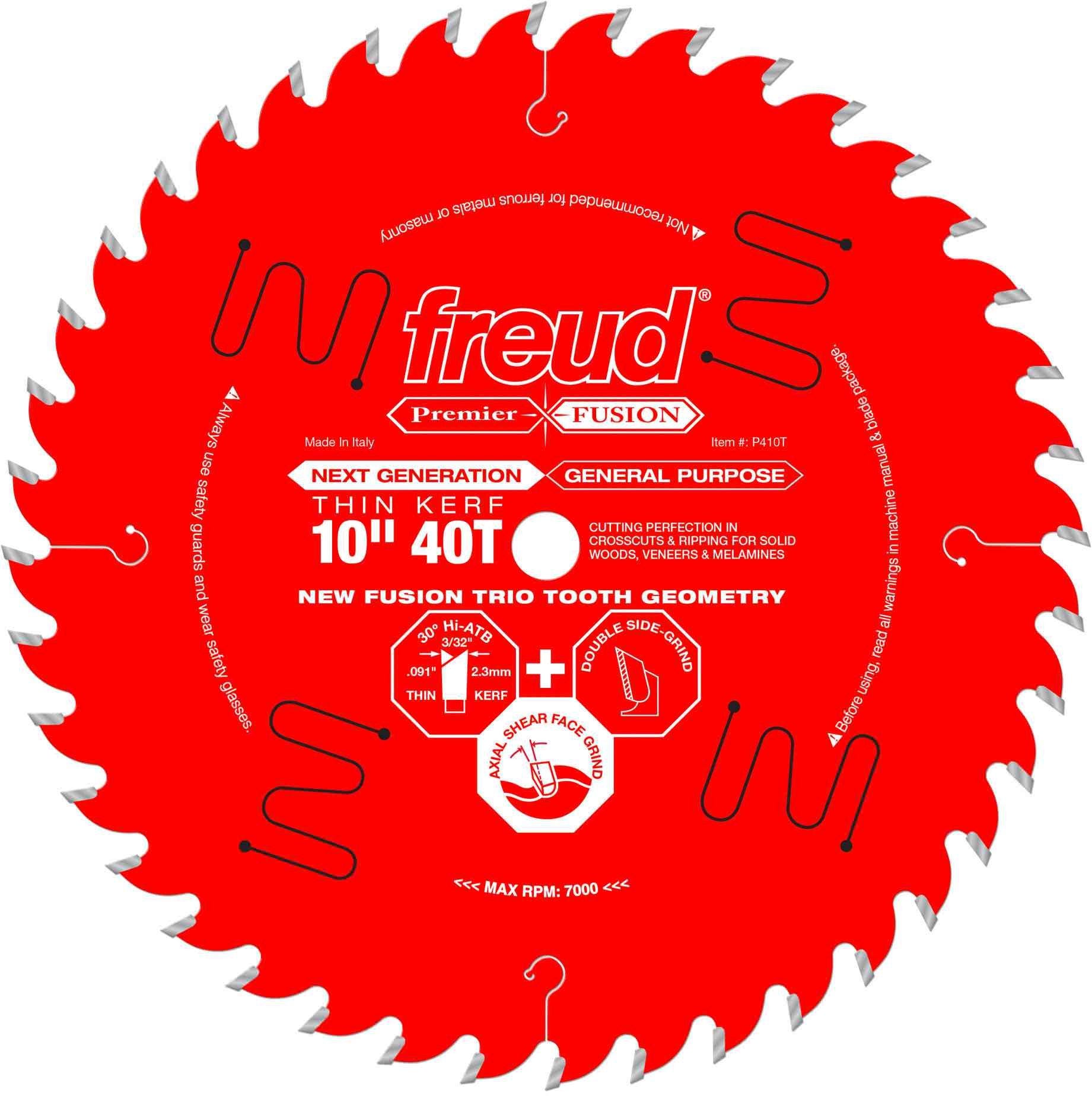 Freud P410-Tooth 10 in. Thin Kerf Next Generation Premier Fusion General Purpose Blade