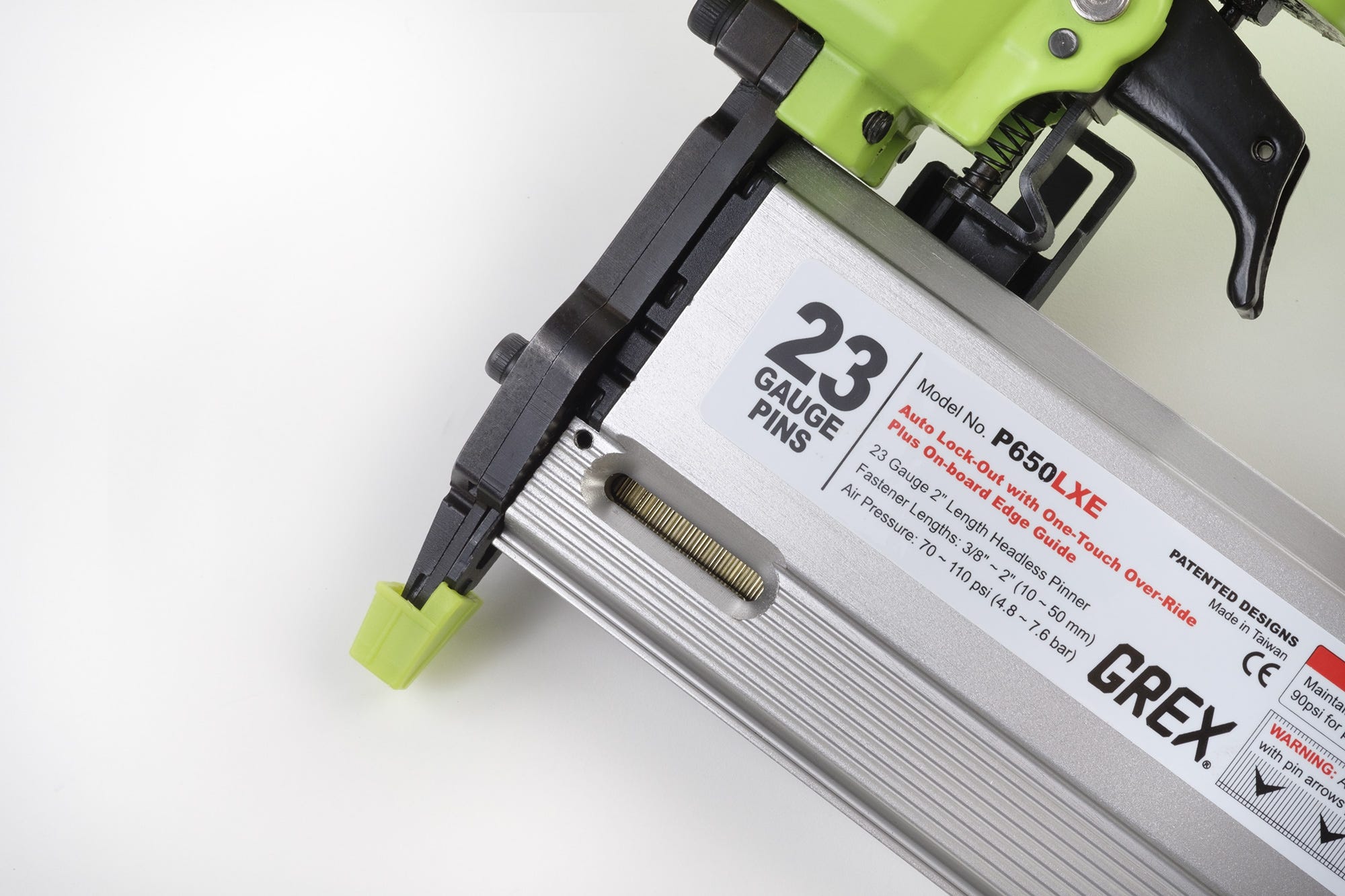 Grex P650LXE 23 Gauge Pin Nailer - Max 2" with Edge Guide