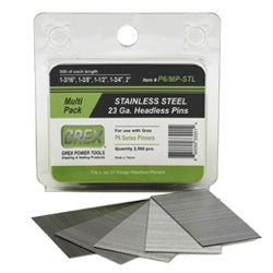 Grex P6/MP-STL 23-Gauge 304 Stainless Steel Pin Nail Multi Pack, 1-3/16" to 2", 3000 Pack