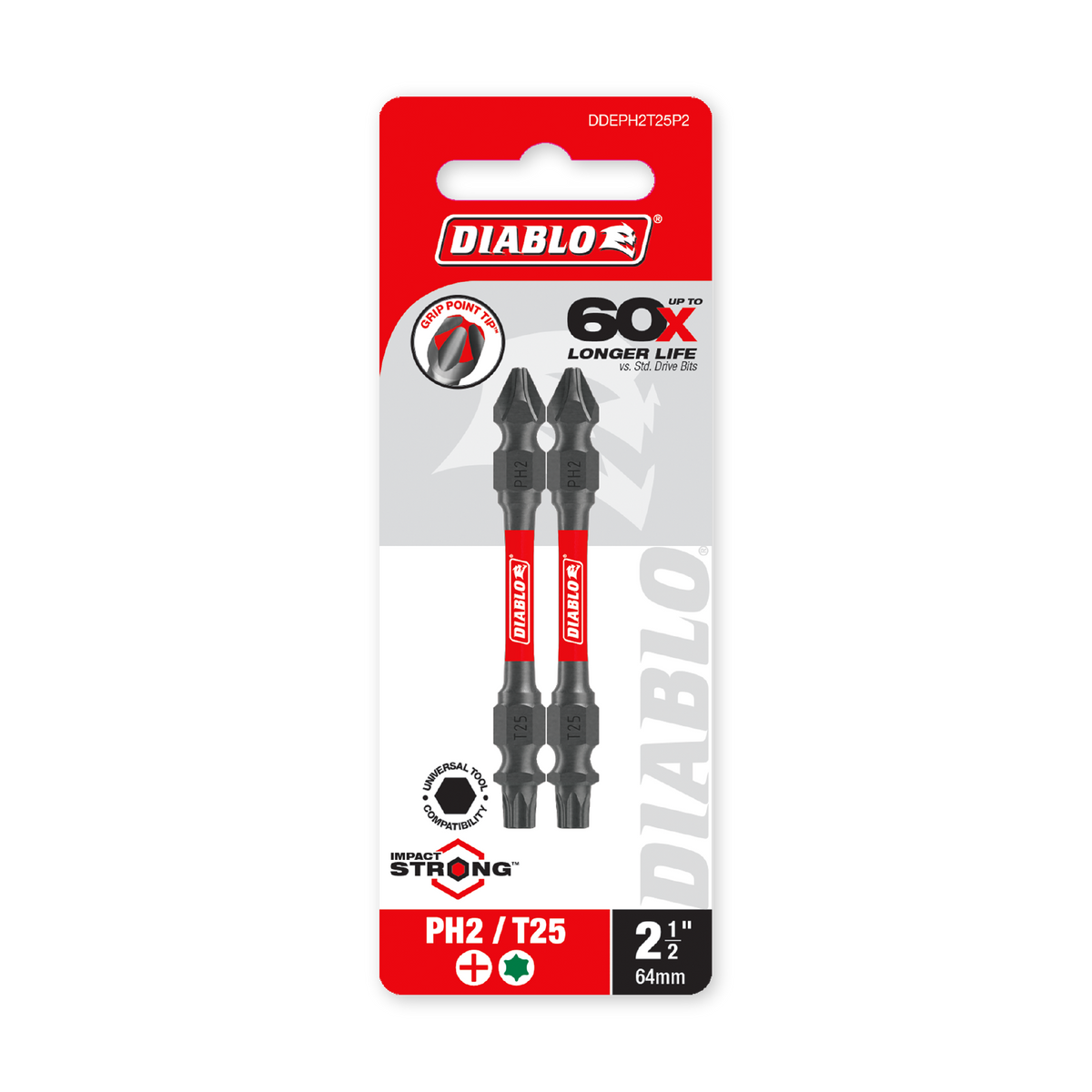 Diablo 2-1/2 in. Double-Ended Phillips #2 / Torx T25 Drive Bit (DDEPH2T25P2) in retail packaging