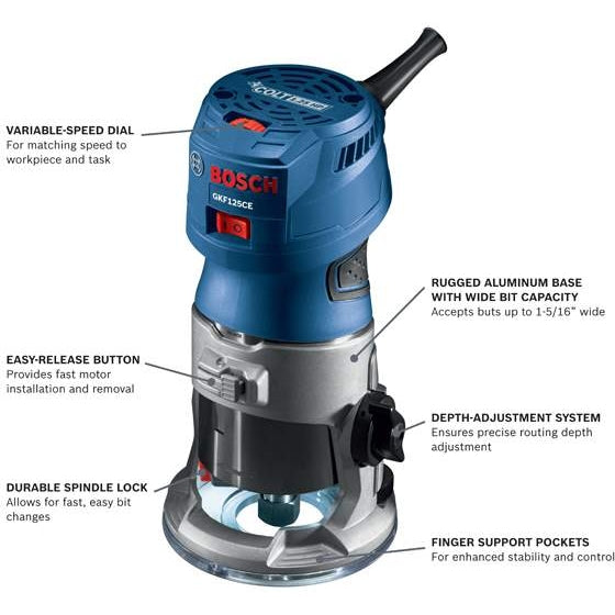 Bosch GKF125CEPK Colt 1.25 HP Variable-Speed Palm Router Combination Kit