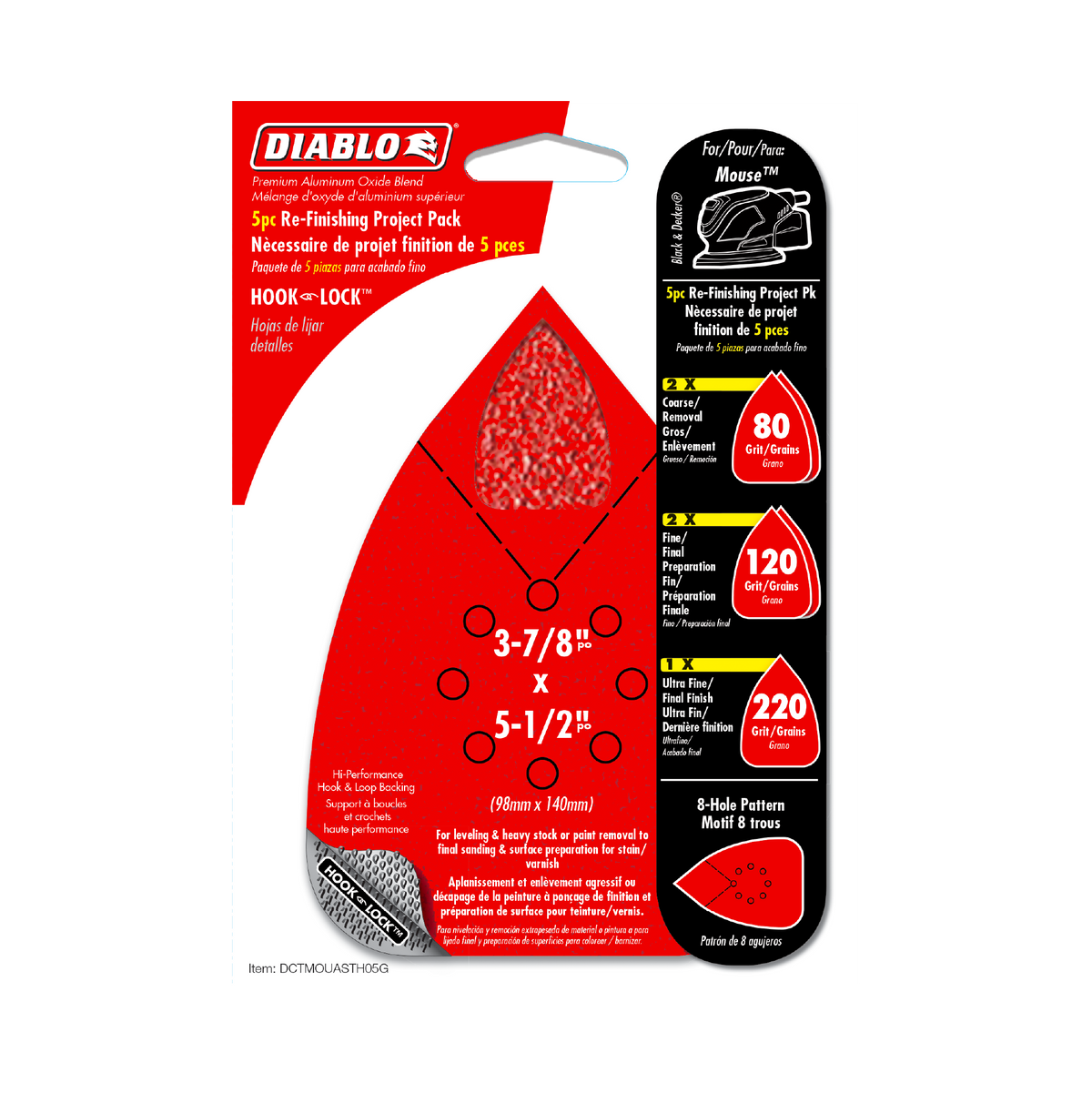 Diablo 3-7/8 in. x 5-1/2 in. Mouse Detail Sanding Sheet Assorted (DCTMOUASTH05G) in retail packaging