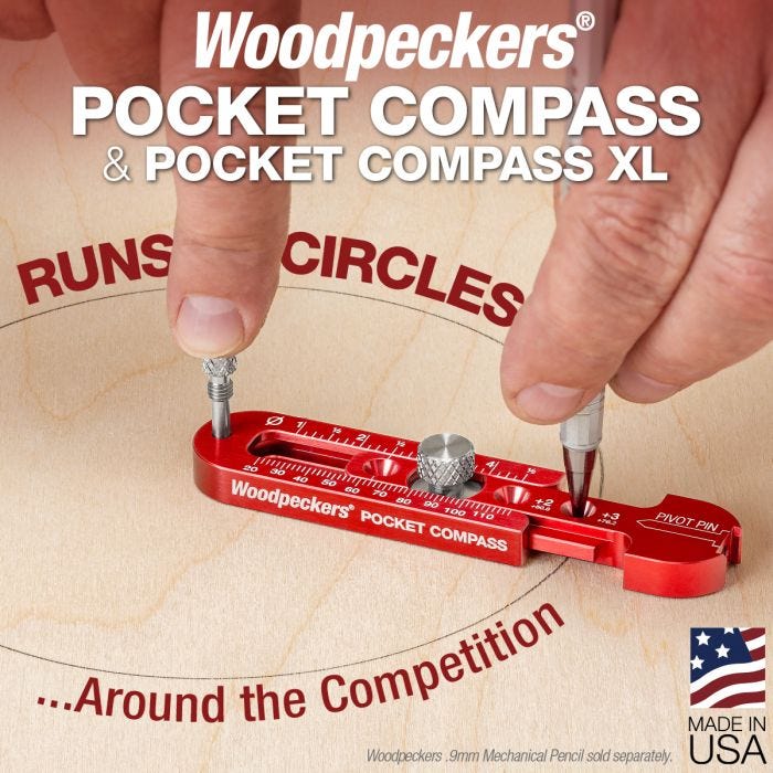 Woodpeckers PCOMPXL24 Pocket Compass, 2" - 21" Range