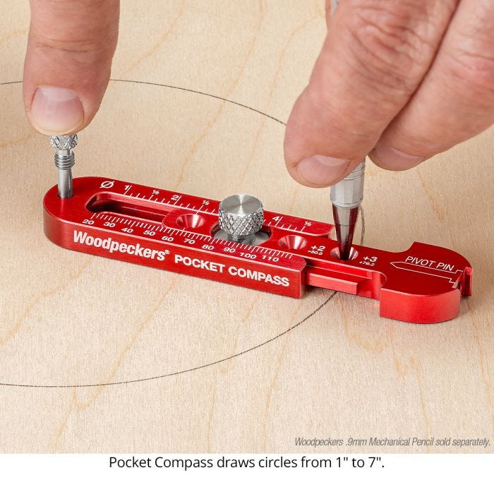 Woodpeckers PCOMPXL24 Pocket Compass, 2" - 21" Range