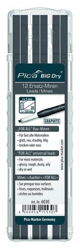 Pica Dry 6060 Longlife Construction Marker with Basic Lead Refill and Carpenter 2H Lead Refill