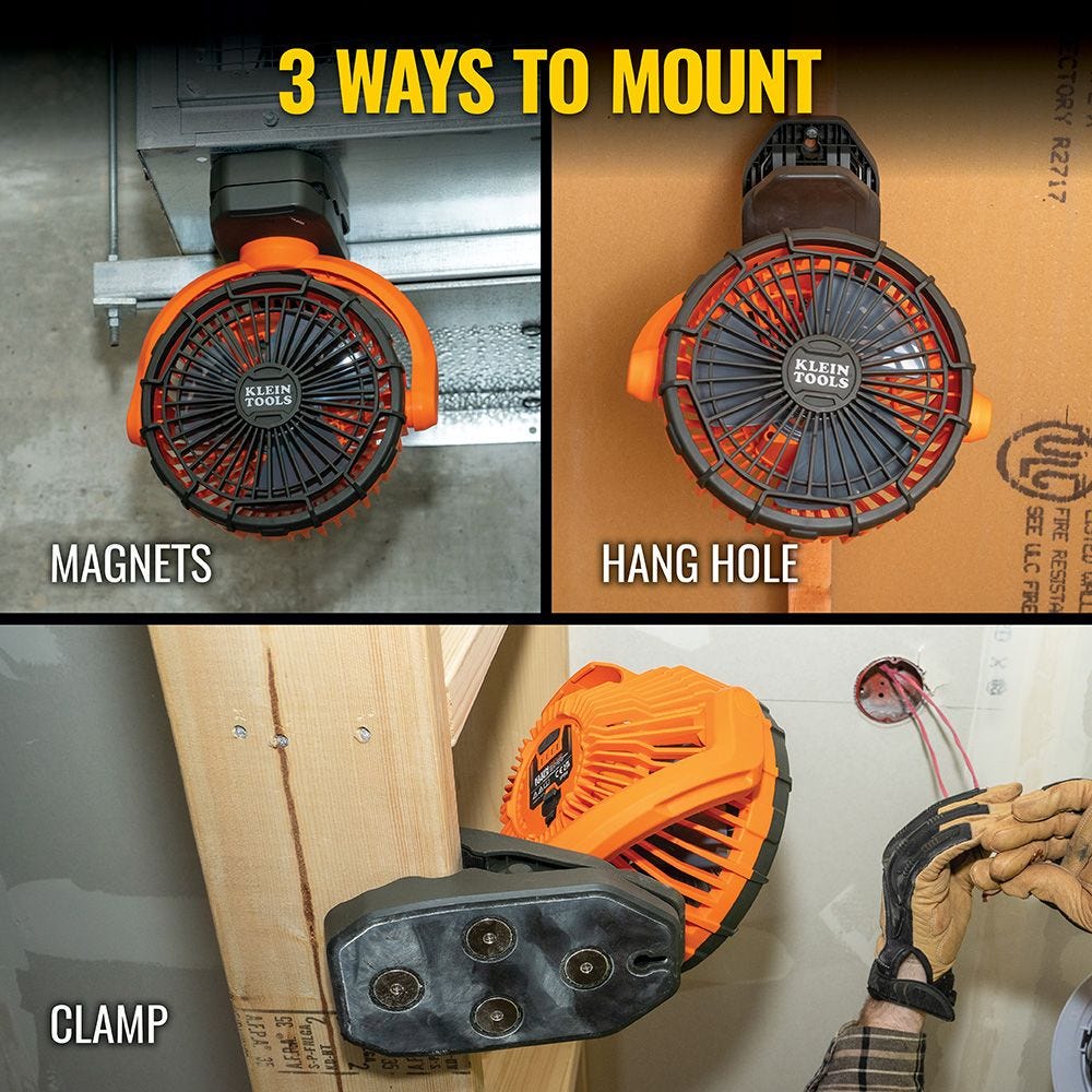 Klein Tools PJSFM2 USB Lithium-Ion Rechargeable 9-in. Diameter Clamping Fan